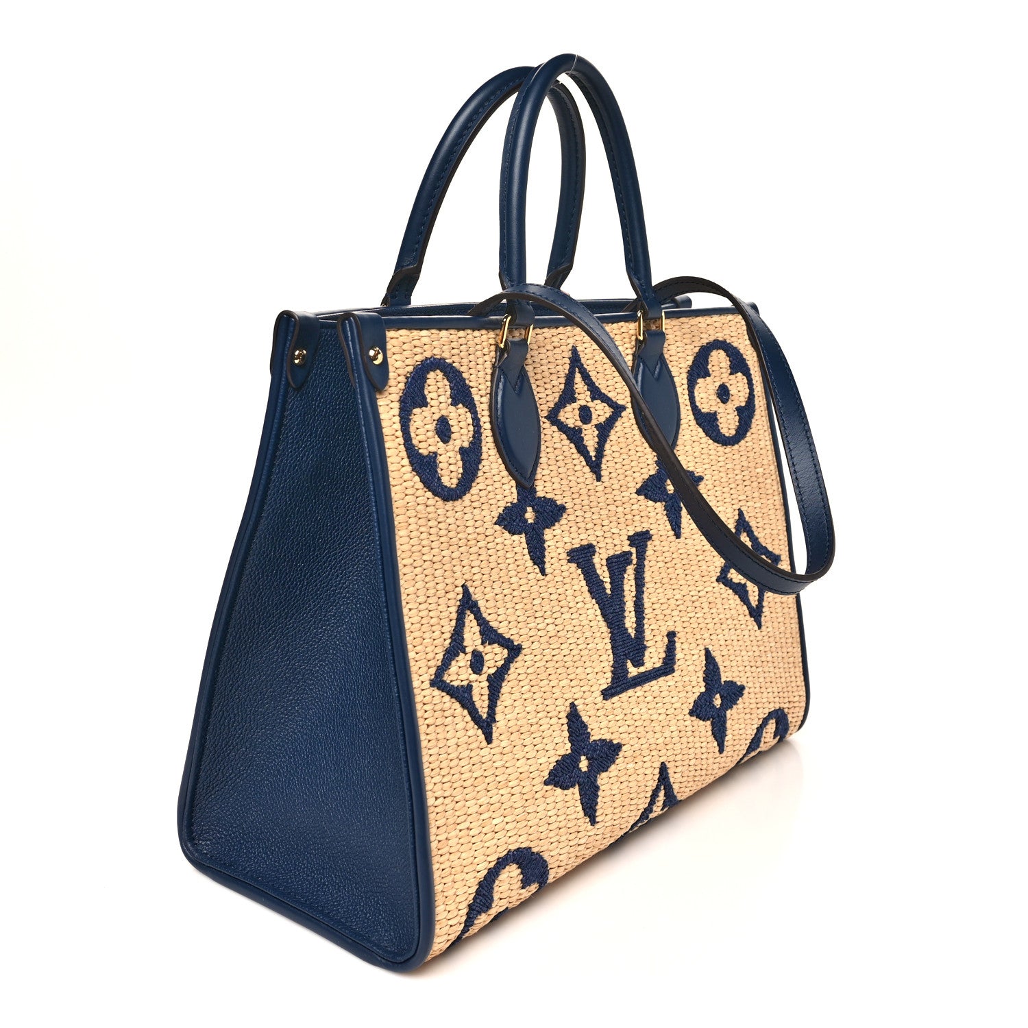 Louis Vuitton Raffia Calfskin Monogram Giant Onthego MM Blue 3 of 9