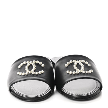 Chanel Lambskin Pearl CC Sandals 40 Black 2 of 9