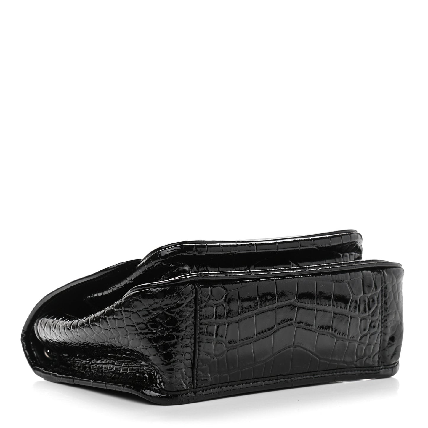 Patent Crocodile Embossed Lambskin Monogram Baby Niki Chain Satchel Black