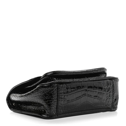 Saint Laurent Patent Crocodile Embossed Lambskin Monogram Baby Niki Chain Satchel Black 3 of 12
