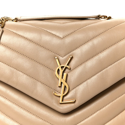Saint Laurent Calfskin Y Quilted Monogram Medium Loulou Chain Satchel Dark Beige 10 of 14