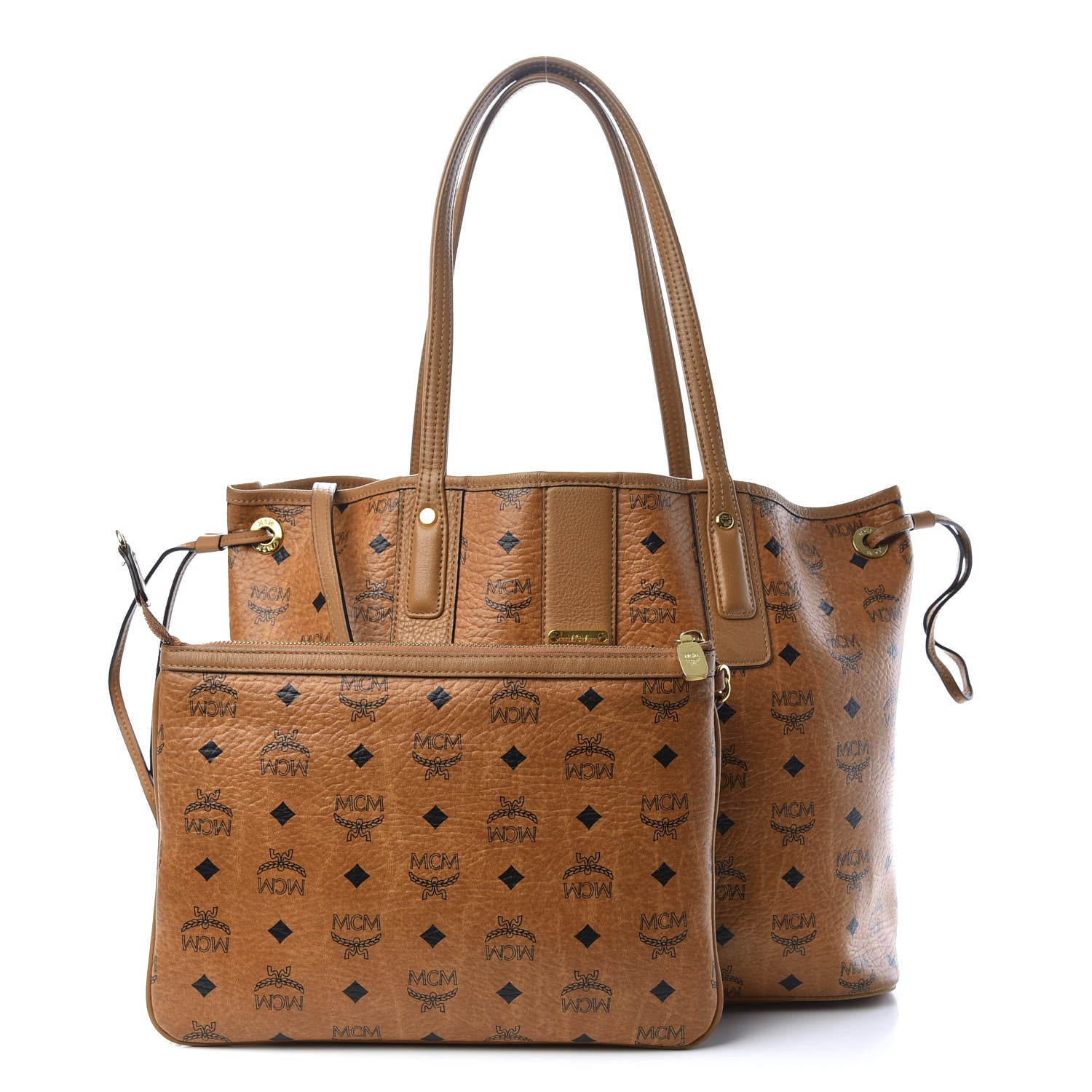 MCM Visetos Medium Liz Reversible Shopper Tote Cognac 1 of 10