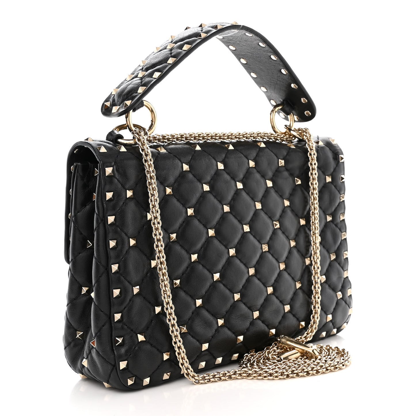 Lambskin Medium Rockstud Spike Shoulder Bag Black