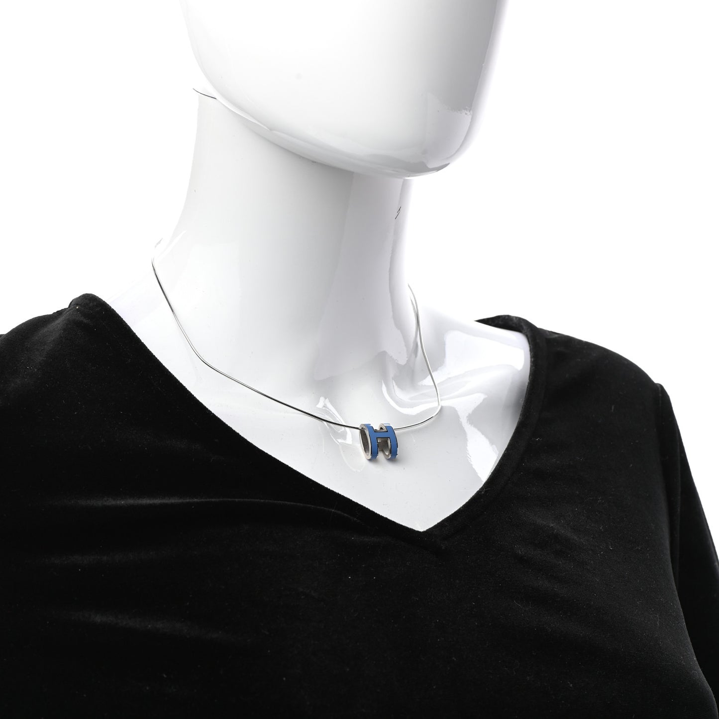Lacquered Palladium Pop H Pendant Necklace Bleu Sature