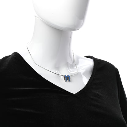 Hermes Lacquered Palladium Pop H Pendant Necklace Bleu Sature 2 of 4