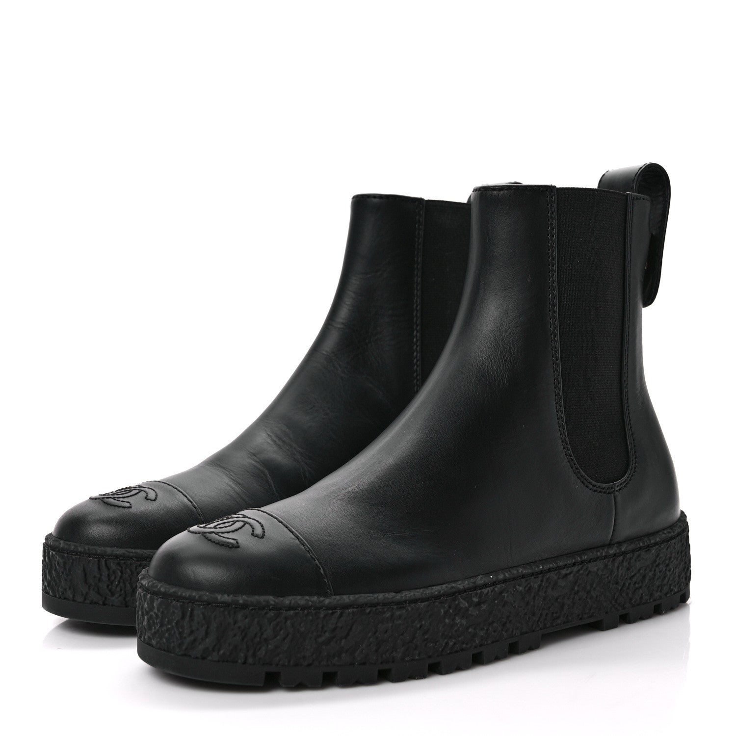 Chanel Calfskin Cap Toe CC Ankle Boots 37 Black 3 of 8