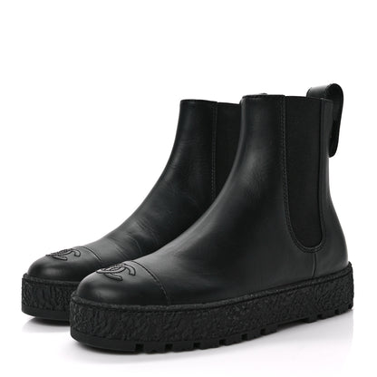 Chanel Calfskin Cap Toe CC Ankle Boots 37 Black 3 of 8