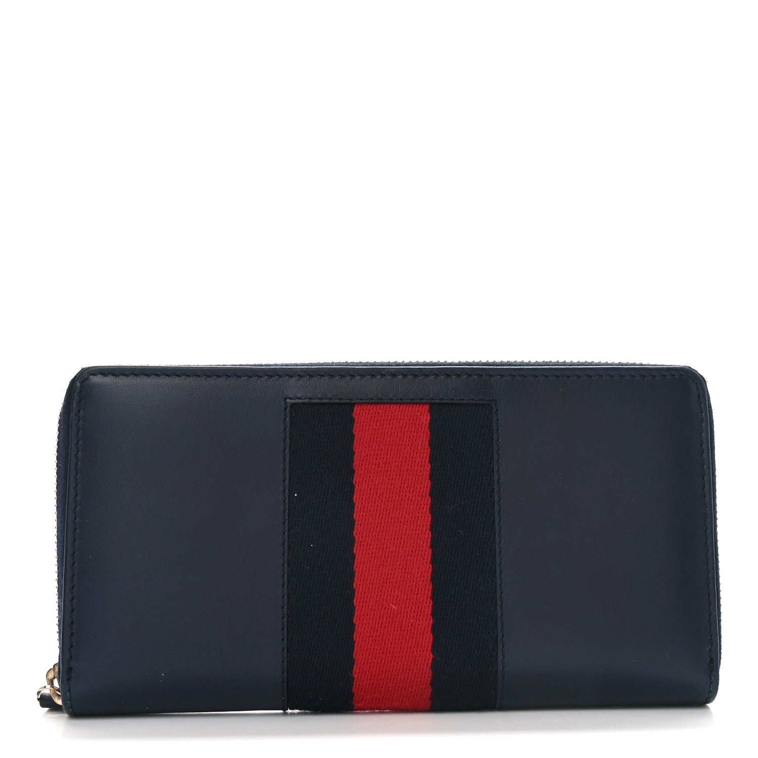 Gucci Calfskin Web Zip Around Wallet Navy 1 of 8