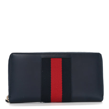 Gucci Calfskin Web Zip Around Wallet Navy 1 of 8