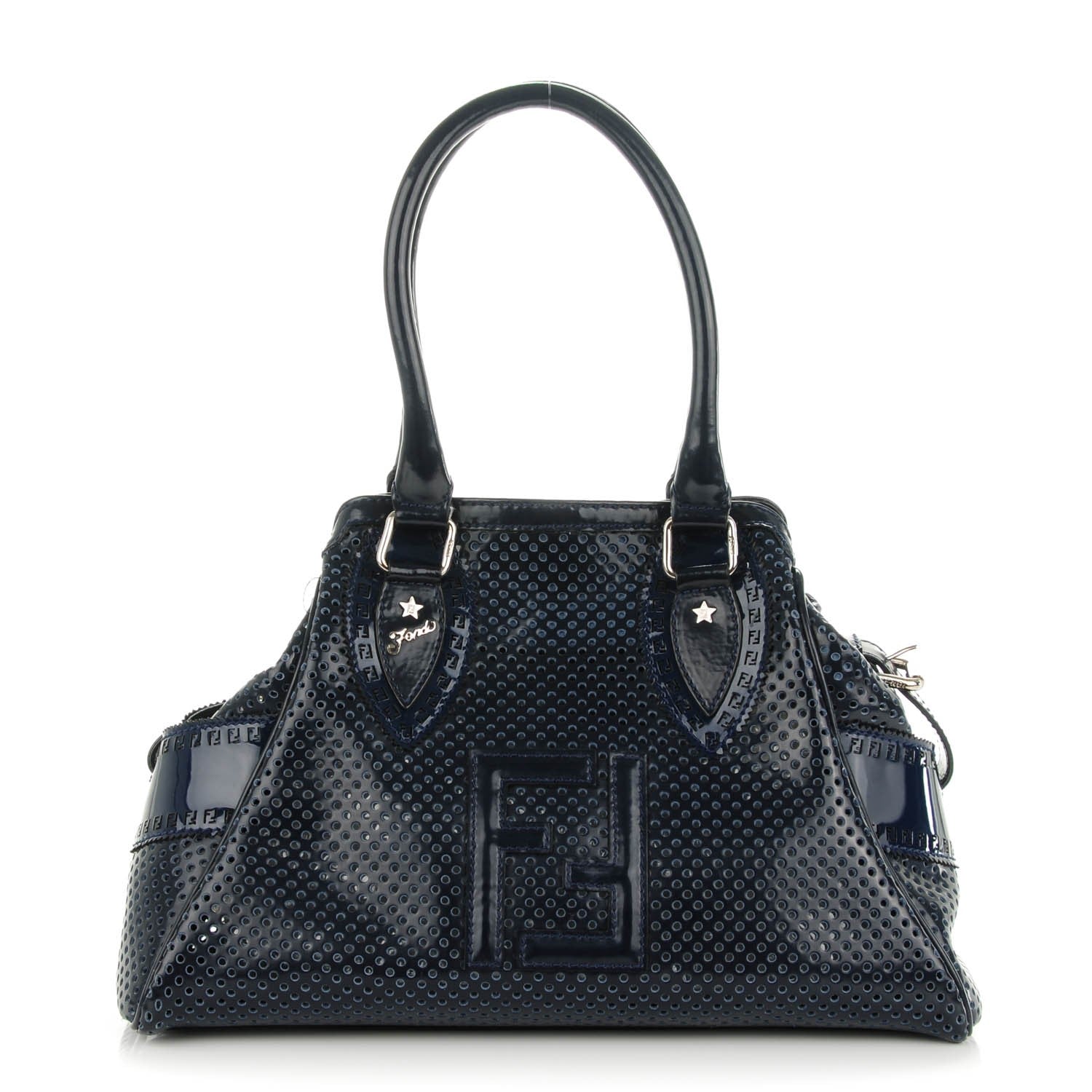 Fendi Nappa Patent Bag De Jour Perforated Tote Navy 1 of 6
