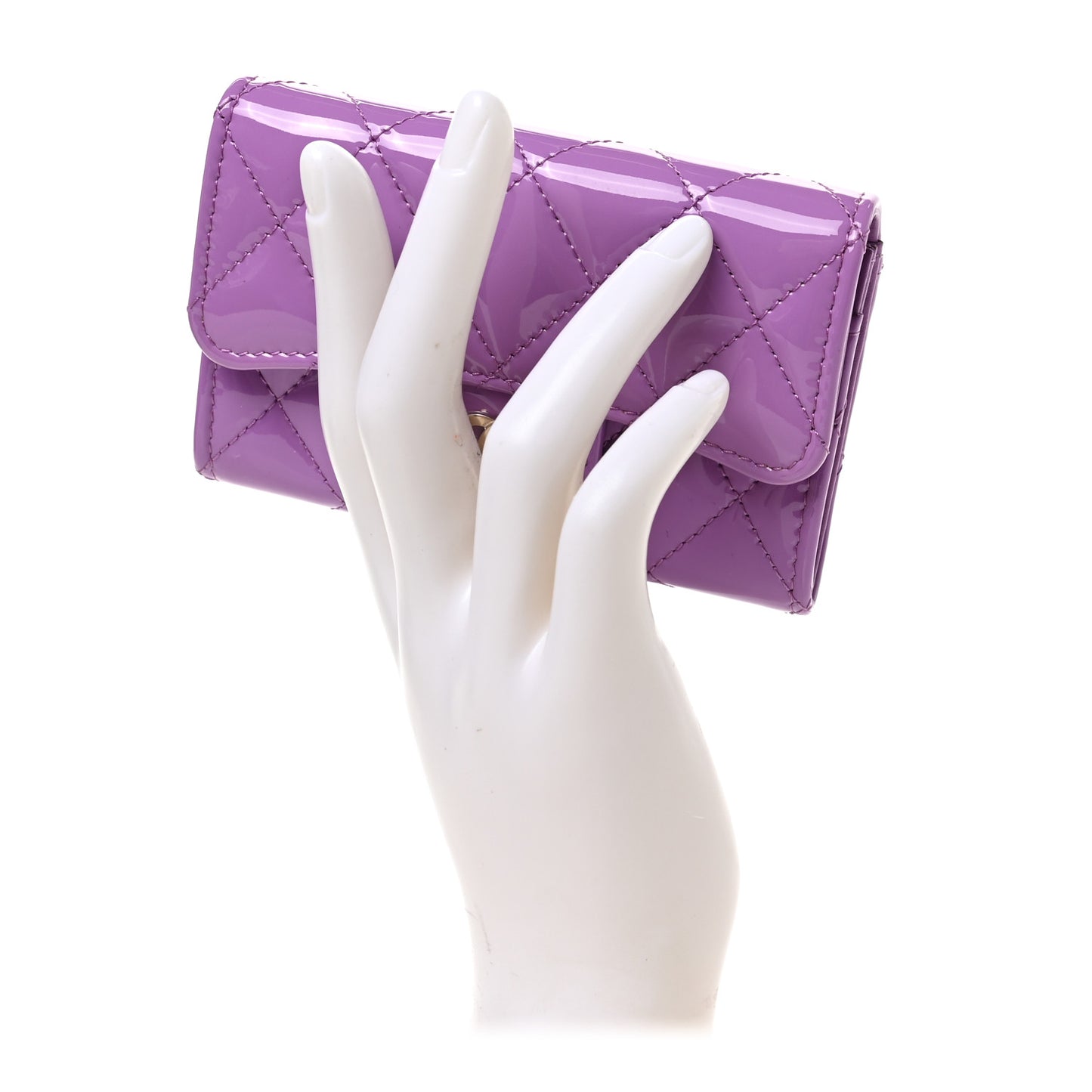 Patent Quilted Flap Card Holder Wallet Purple