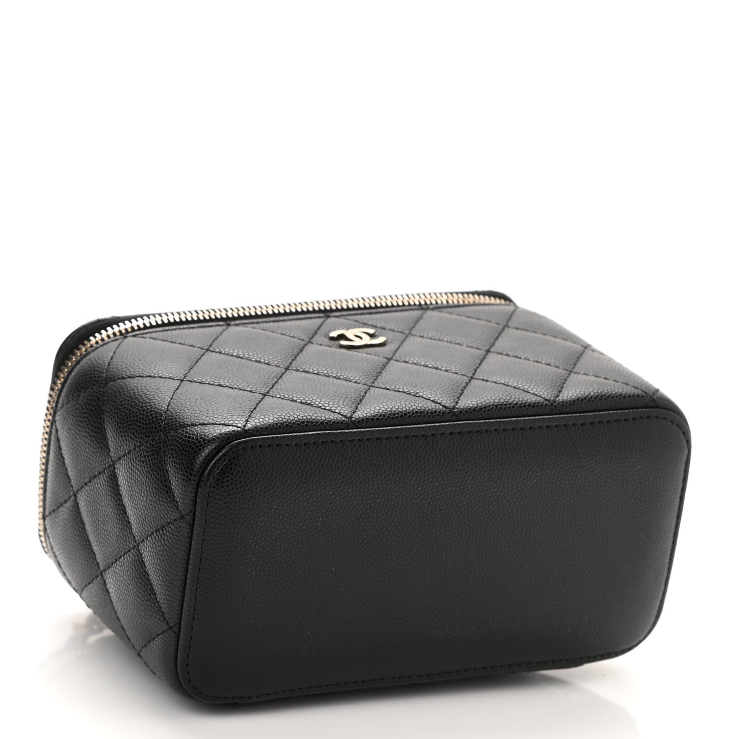 Caviar Quilted Small Vanity Case With Chain Black