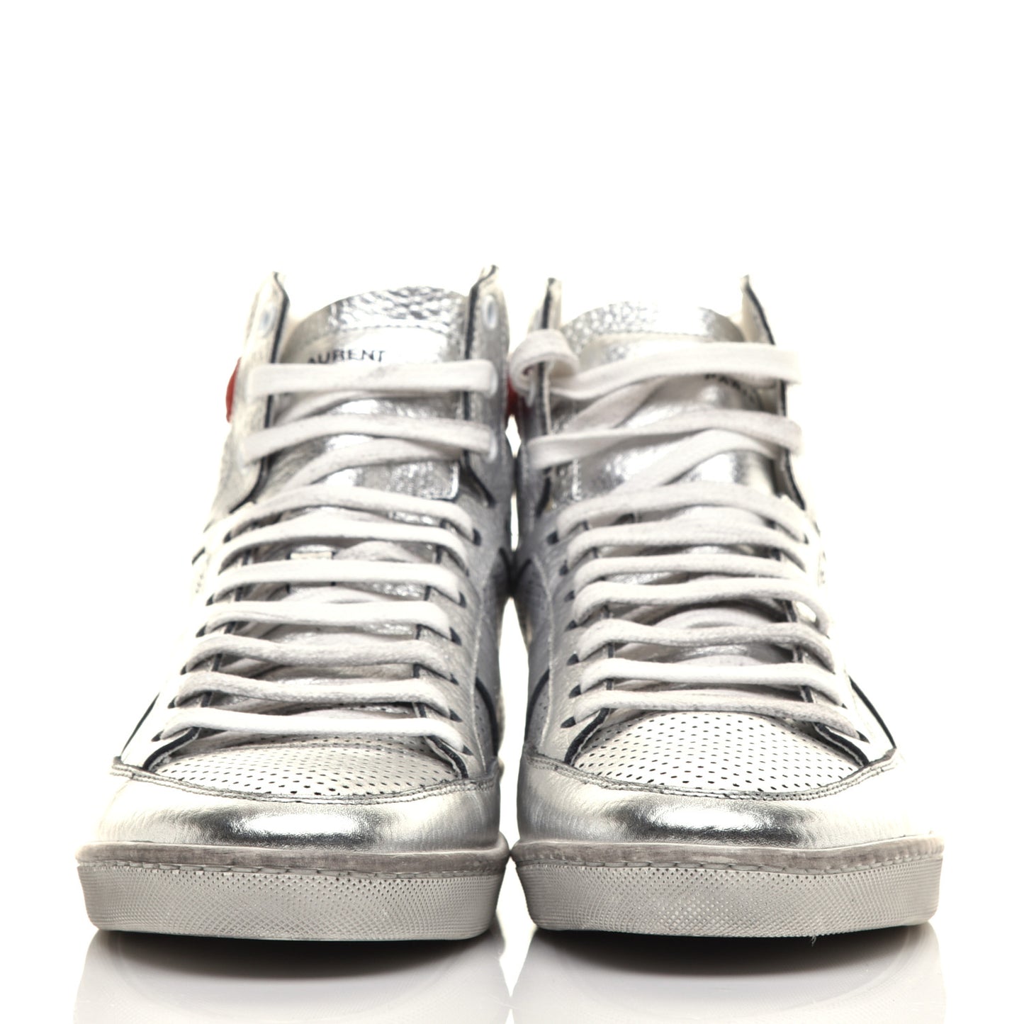 Metallic Calfskin Perforated Court Classic SL/10H High Top Sneakers 39 Silver