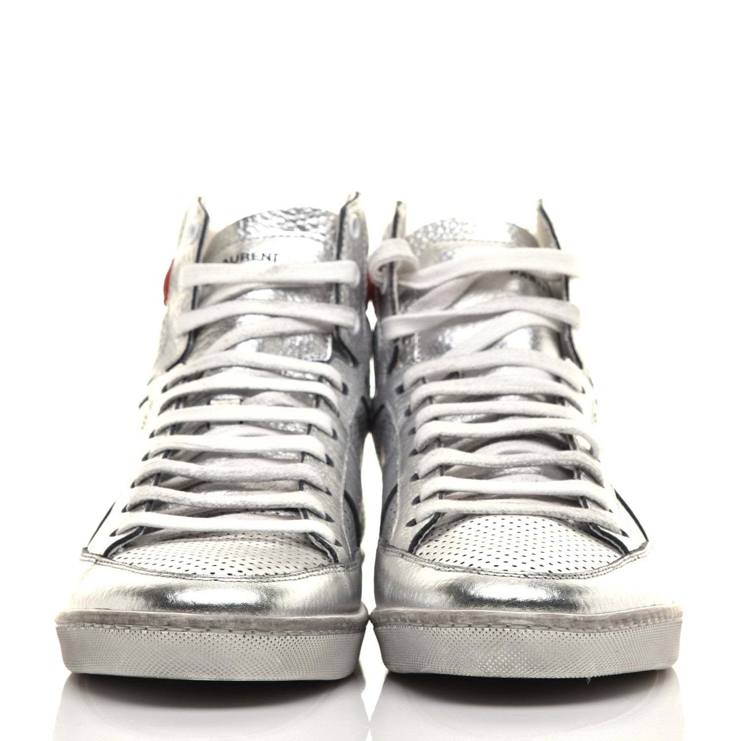 Saint Laurent Metallic Calfskin Perforated Court Classic SL/10H High Top Sneakers 39 Silver 2 of 10