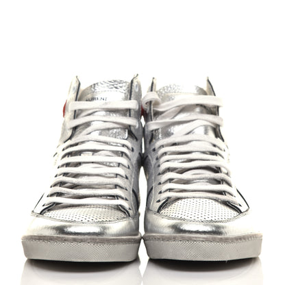 Saint Laurent Metallic Calfskin Perforated Court Classic SL/10H High Top Sneakers 39 Silver 2 of 10
