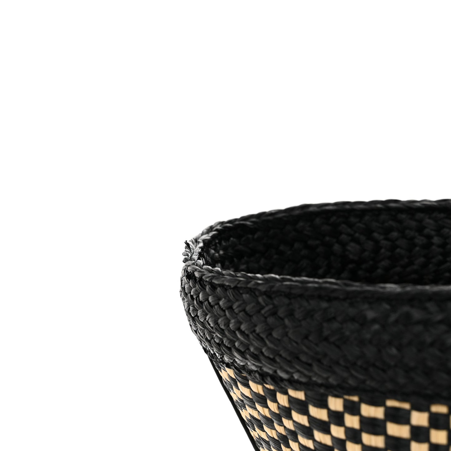 Raffia Calfskin Medium Panier Tote Black Naturale