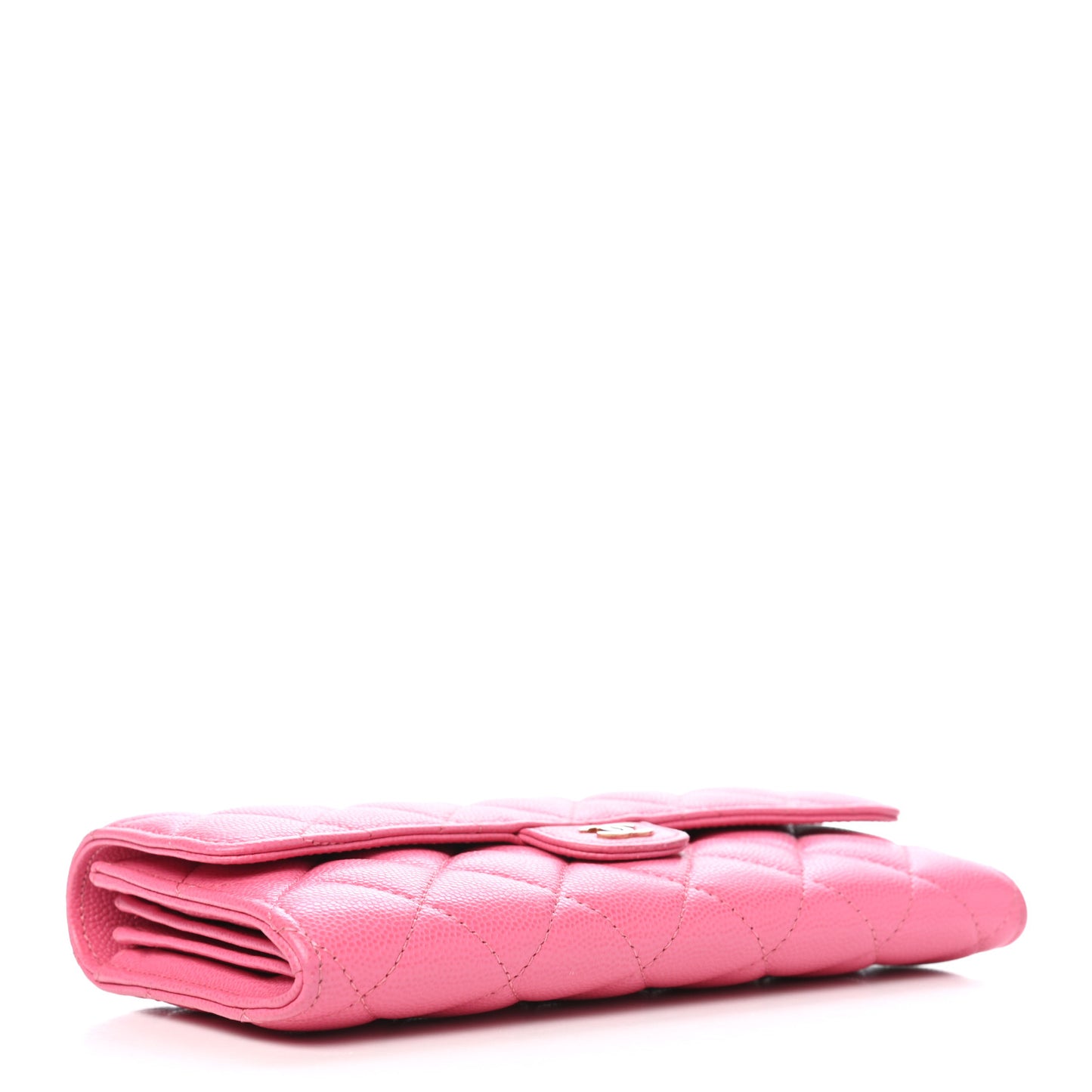 Caviar Quilted Large Gusset Flap Wallet Pink