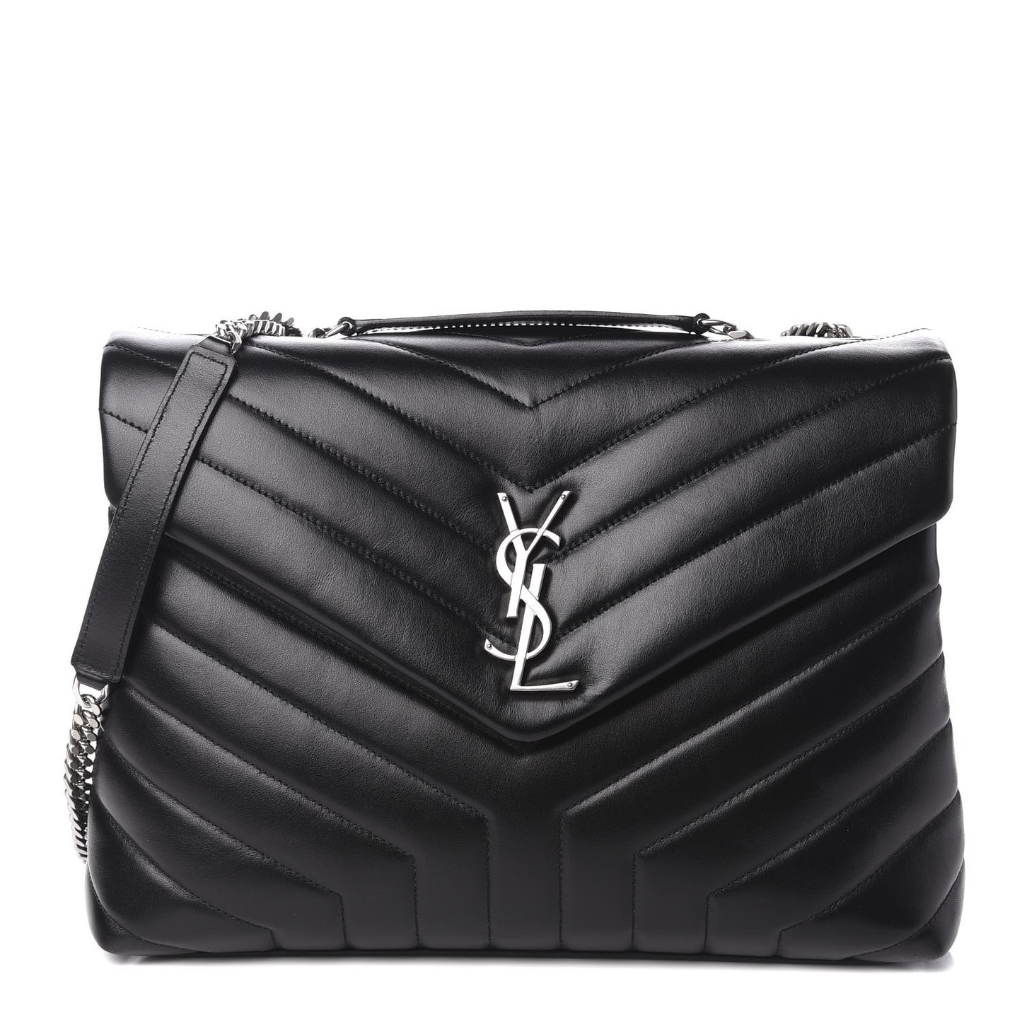 Calfskin Y Quilted Monogram Medium Loulou Chain Satchel Black