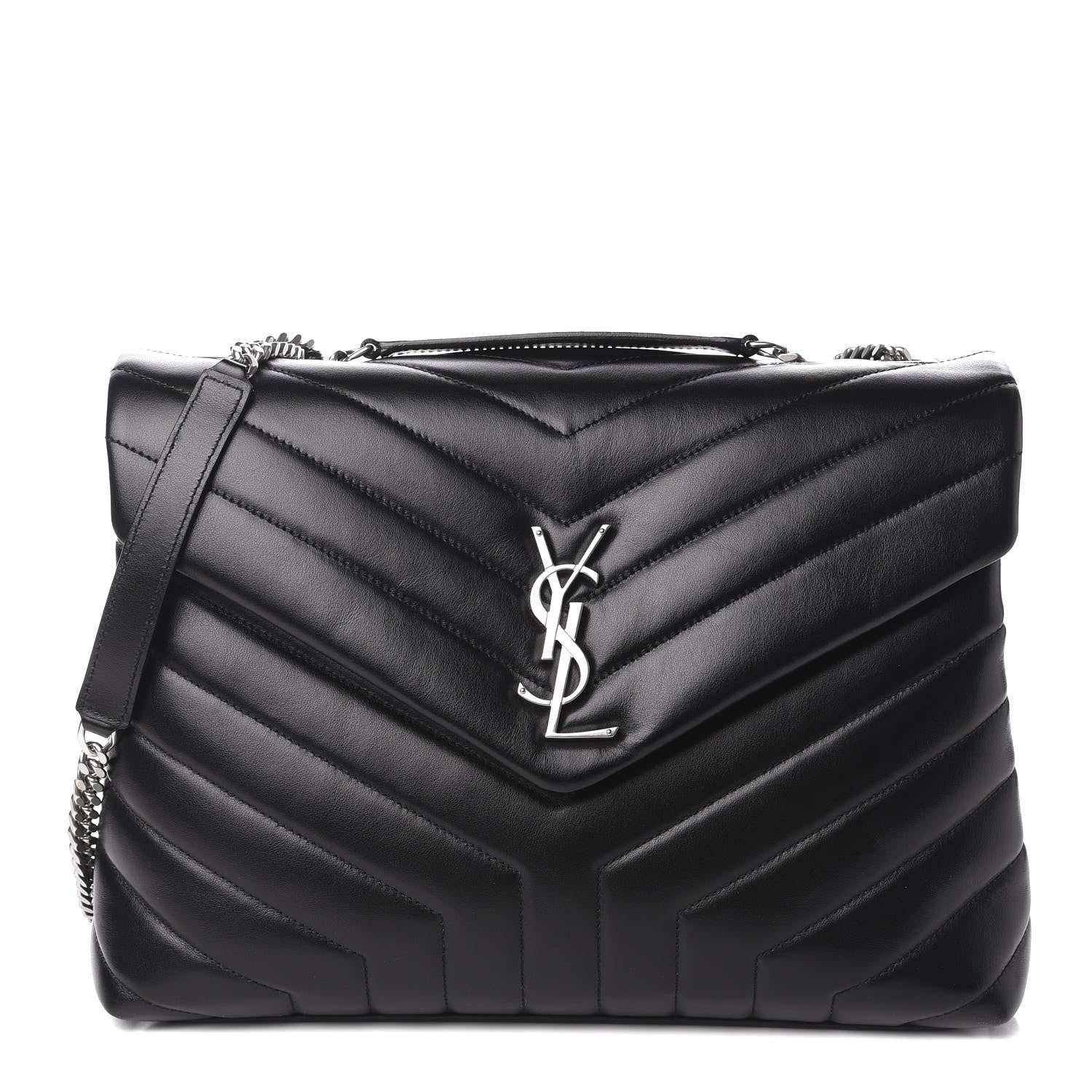 Saint Laurent Calfskin Y Quilted Monogram Medium Loulou Chain Satchel Black 1 of 12