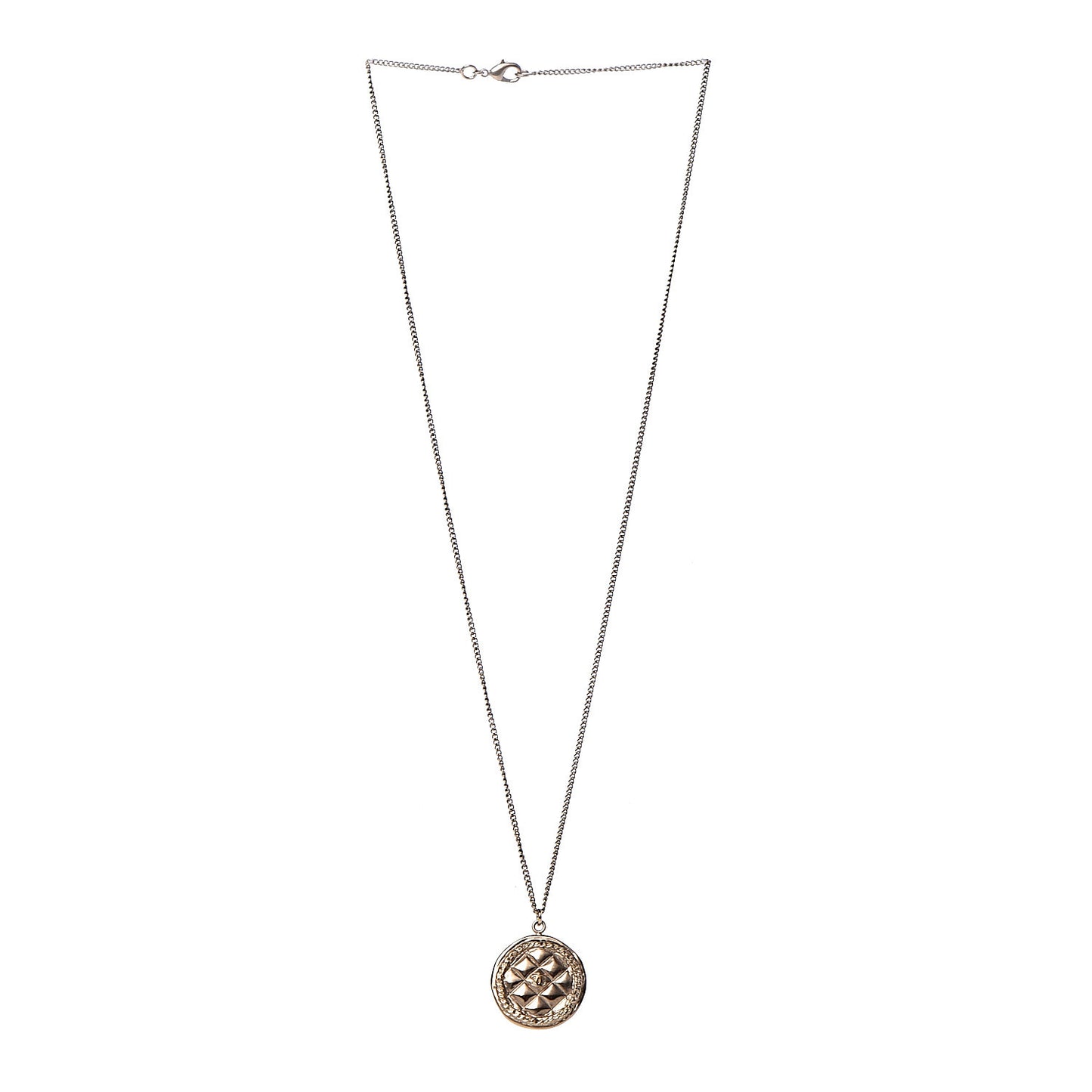 Medallion Quilted CC Chain Necklace Gold