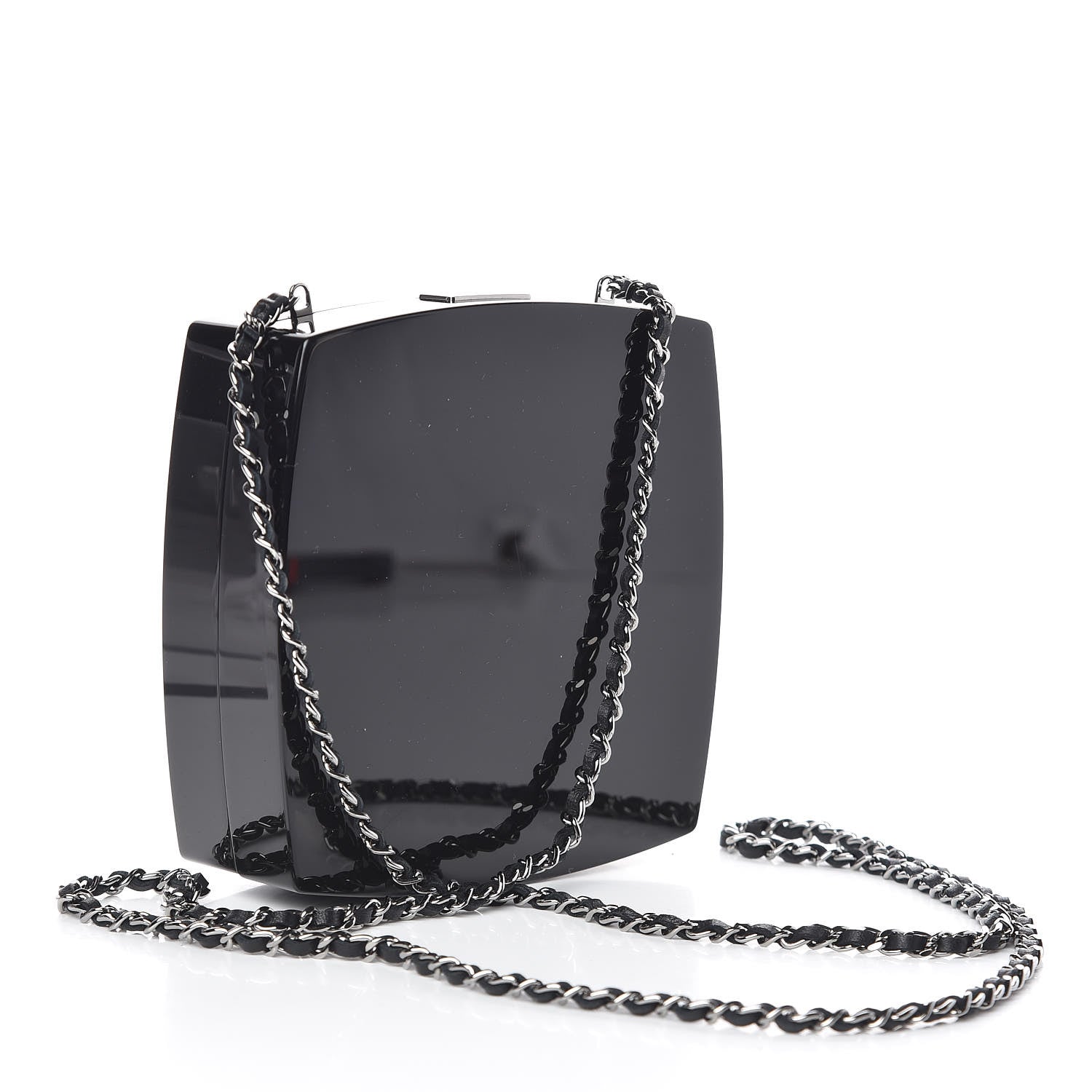 Chanel Plexiglass Compact Box Clutch Black Ivory 3 of 10