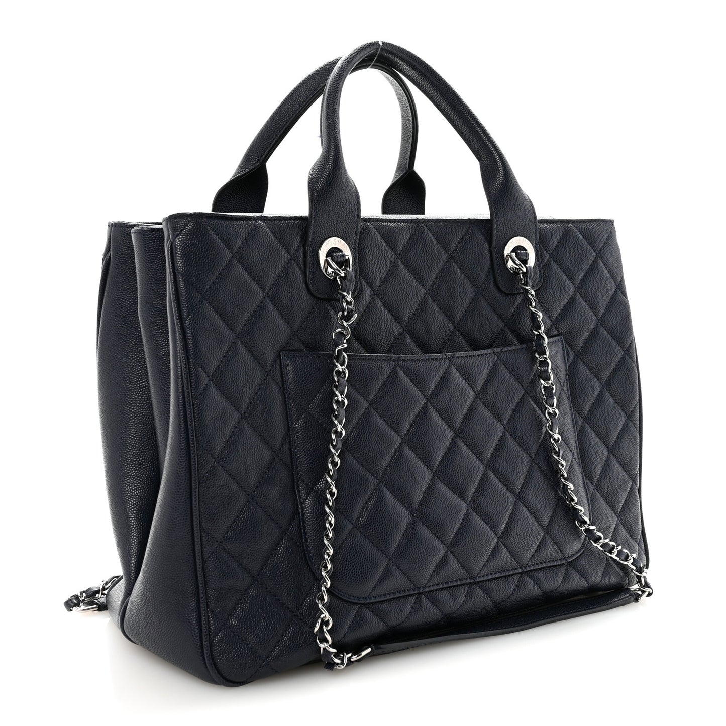 Caviar Quilted Large Urban Companion Top Handle Shopping Tote Navy