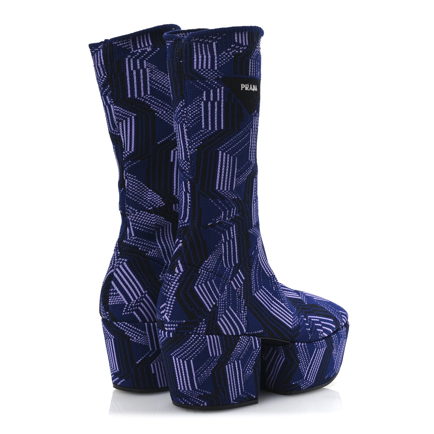 Prada Jacquard Knit Platform Ankle Boots 38.5 Bluette Glicine 5 of 10
