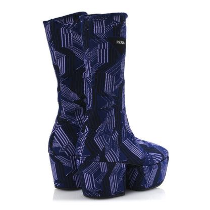 Prada Jacquard Knit Platform Ankle Boots 38.5 Bluette Glicine 5 of 10