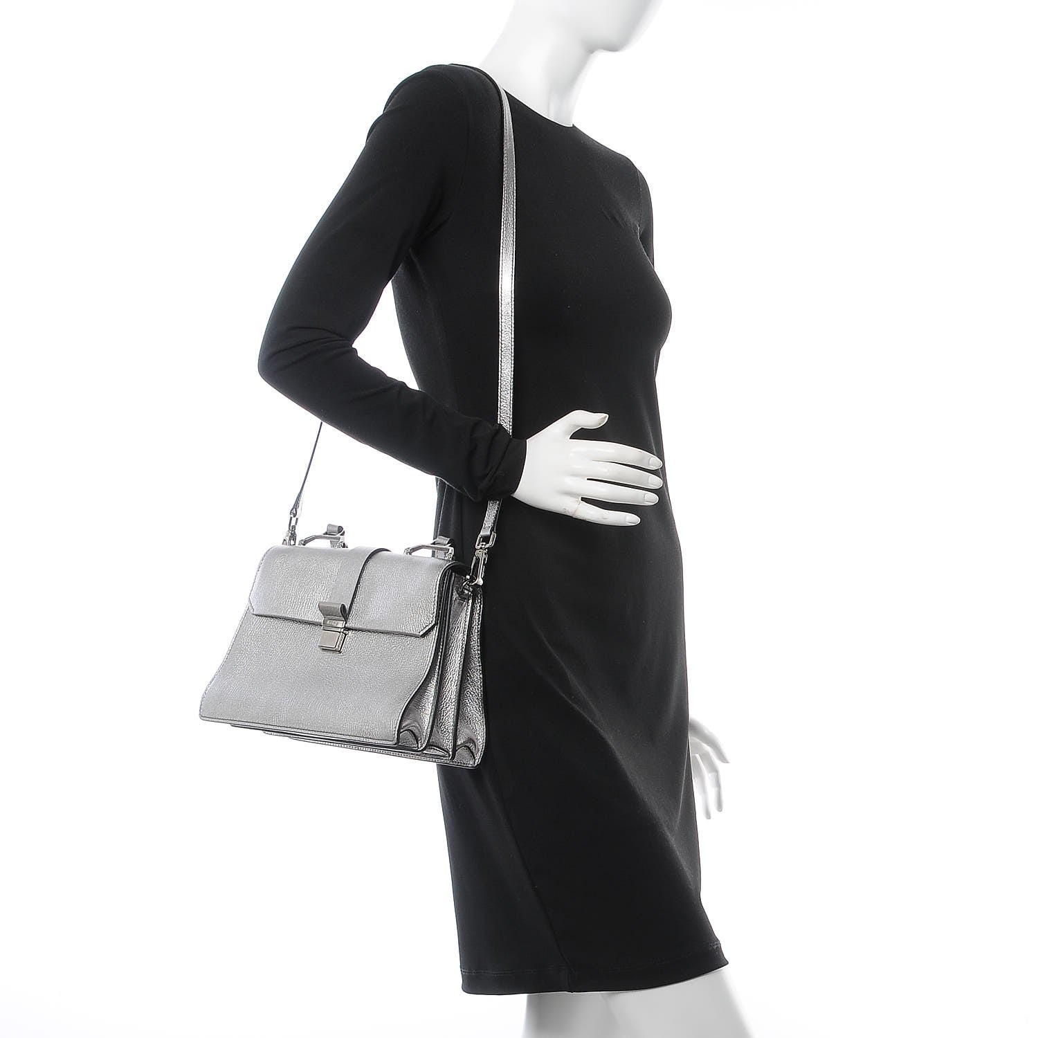 Miu Miu Goatskin Madras Top Handle Bag Silver 3 of 11