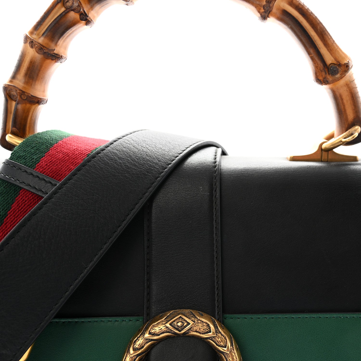 Gucci Calfskin Bamboo Web Large Dionysus Top Handle Bag Black Bright Evergreen Hibiscus Red 8 of 10