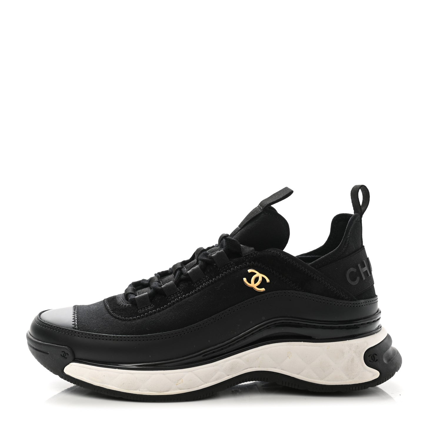 Velvet Calfskin Mixed Fibers CC Sneakers 38 Black