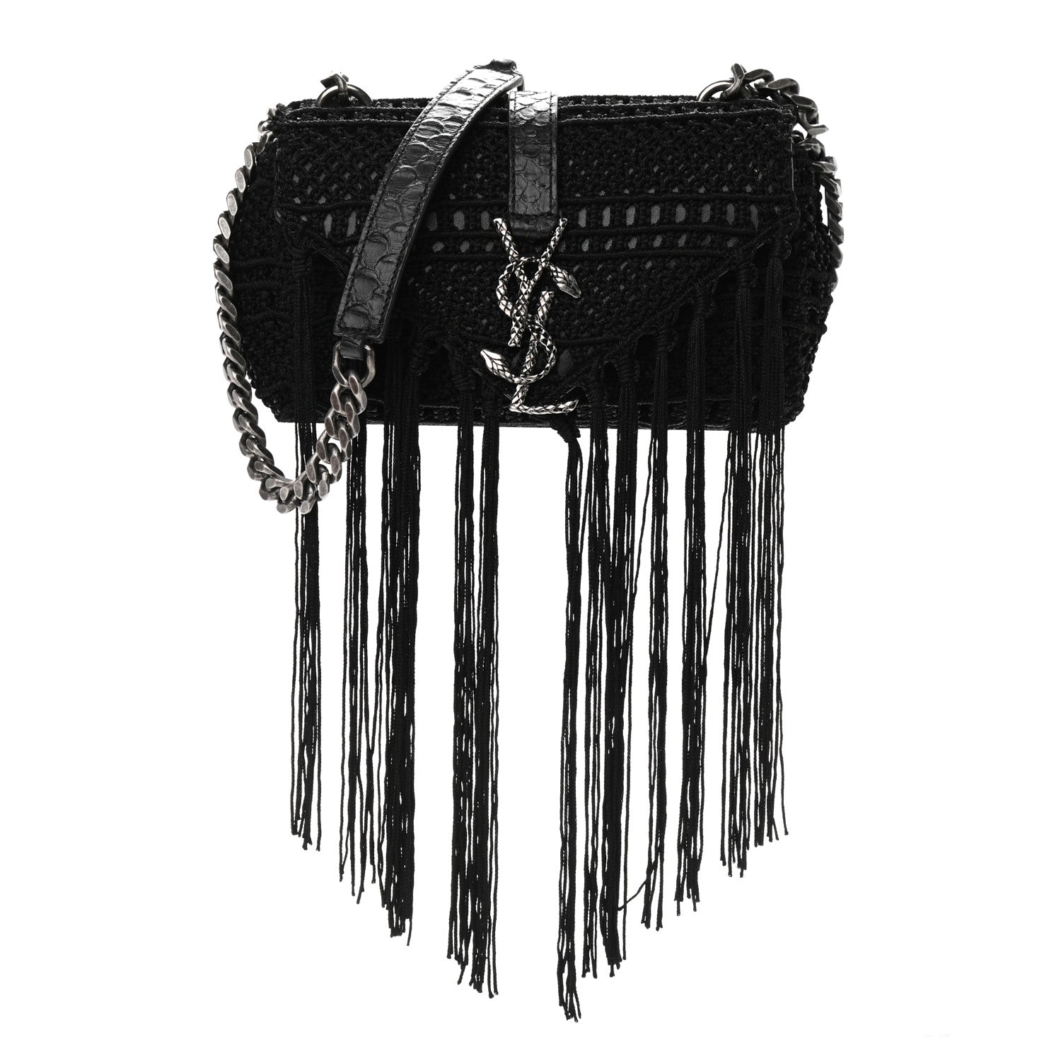Saint Laurent Calfskin Crochet Baby Monogram Chain Satchel Black 1 of 10