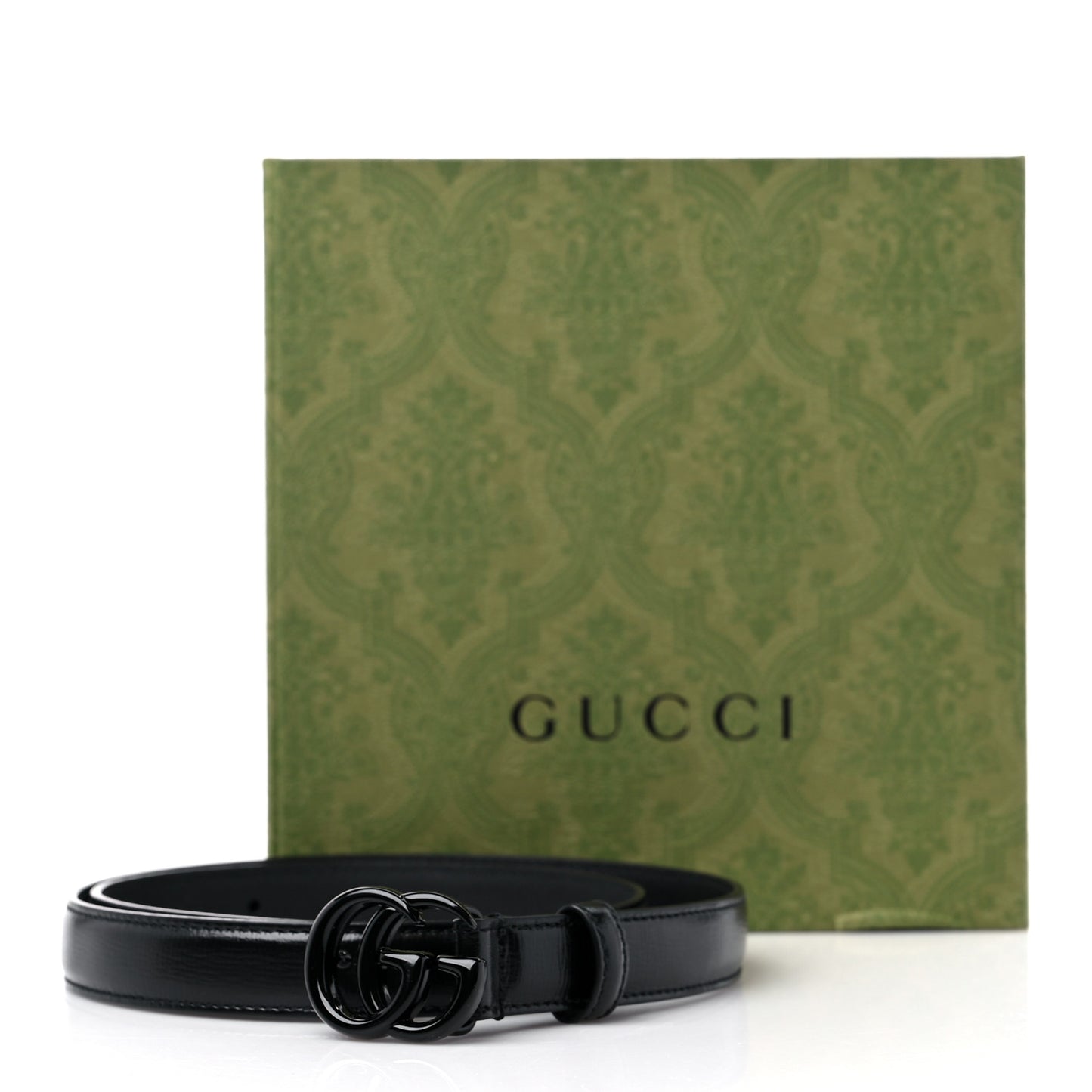Azalea Calfskin Enamel Monochrome Double G 20mm Belt 75 30 Black