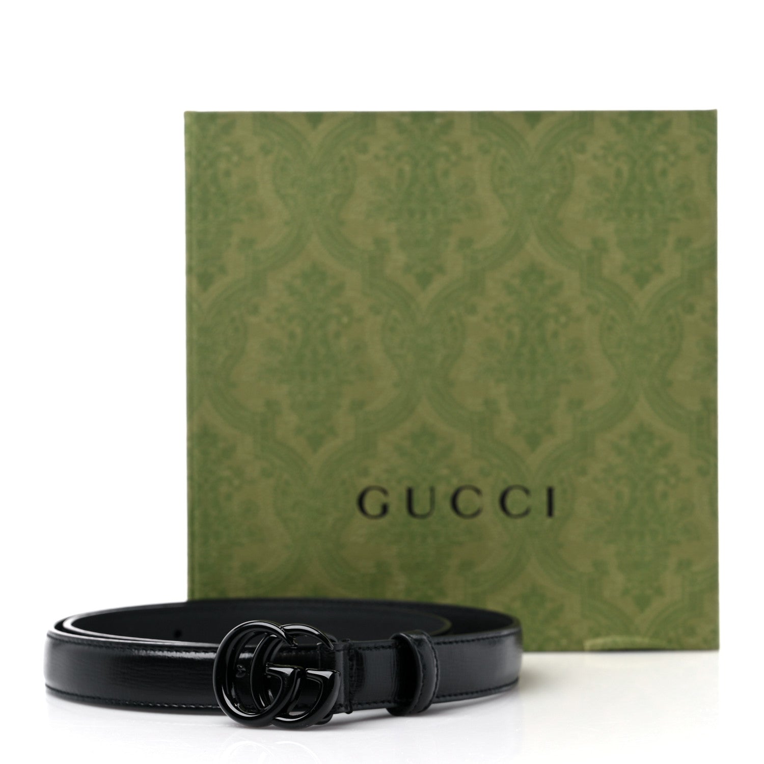 Gucci Azalea Calfskin Enamel Monochrome Double G 20mm Belt 75 30 Black 5 of 5