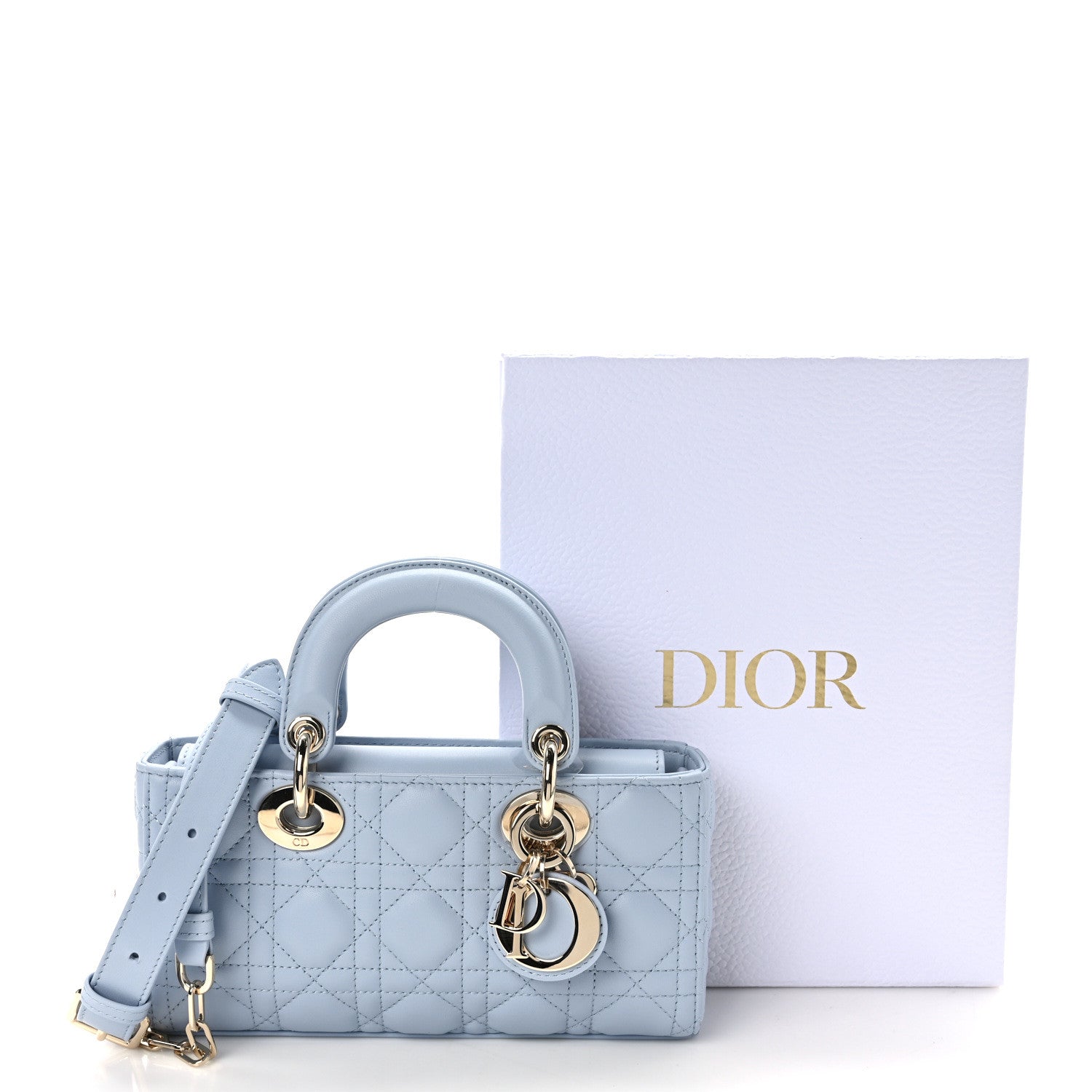 Christian Dior Lambskin Cannage Small Lady D-Joy Light Blue
