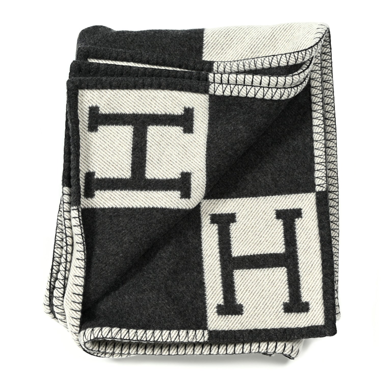 Hermes Wool Cashmere Avalon III Blanket Ecru Black 2 of 3