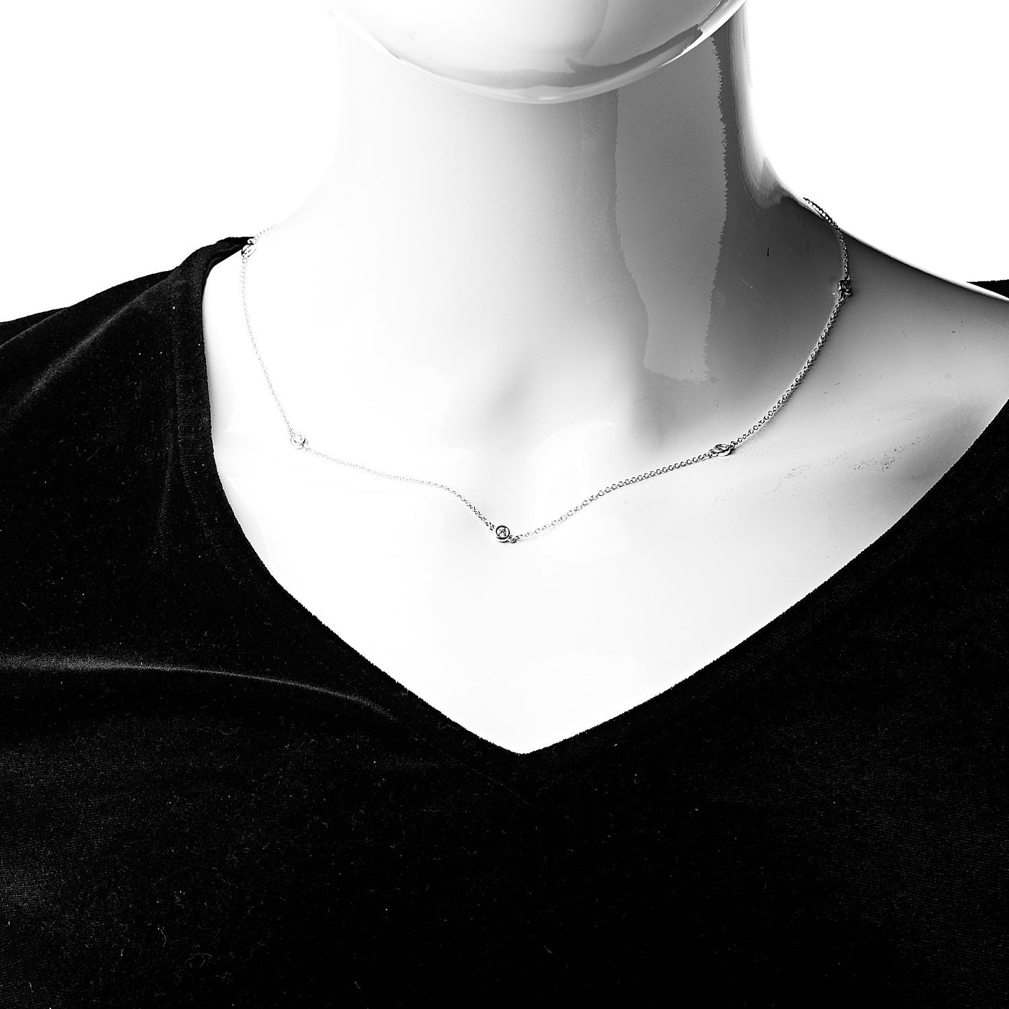 Sterling Silver Diamond .25ctw Elsa Peretti Diamonds by the Yard Five Station Necklace