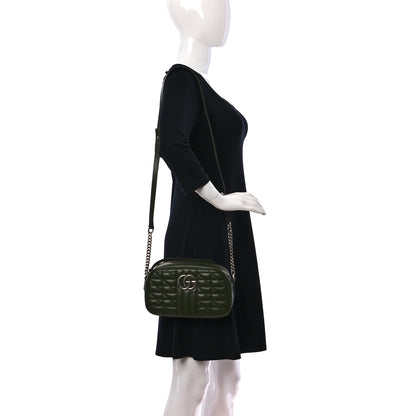 Gucci Calfskin Matelasse Aria Small GG Marmont Chain Shoulder Bag Military Wood 2 of 12