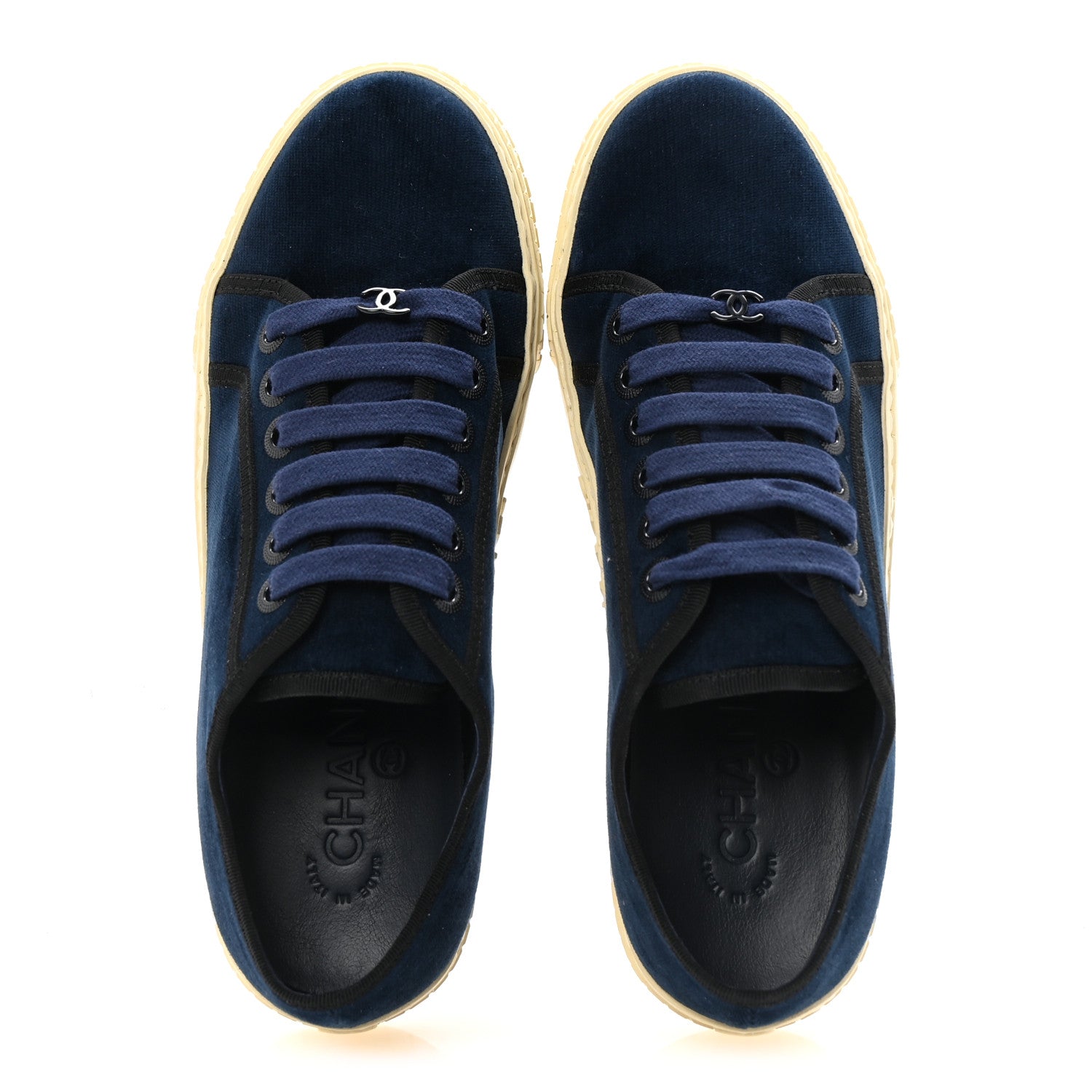 Chanel Crepe Suede Lace Up Sneakers 35.5 Navy 2 of 10