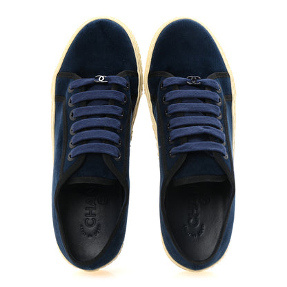 Chanel Crepe Suede Lace Up Sneakers 35.5 Navy 2 of 10