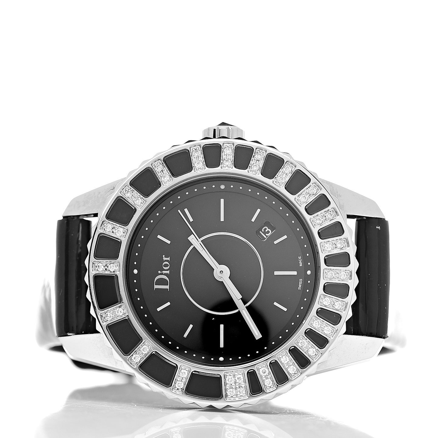 Stainless Steel Patent Diamond Sapphire 33mm Christal Quartz Watch Black