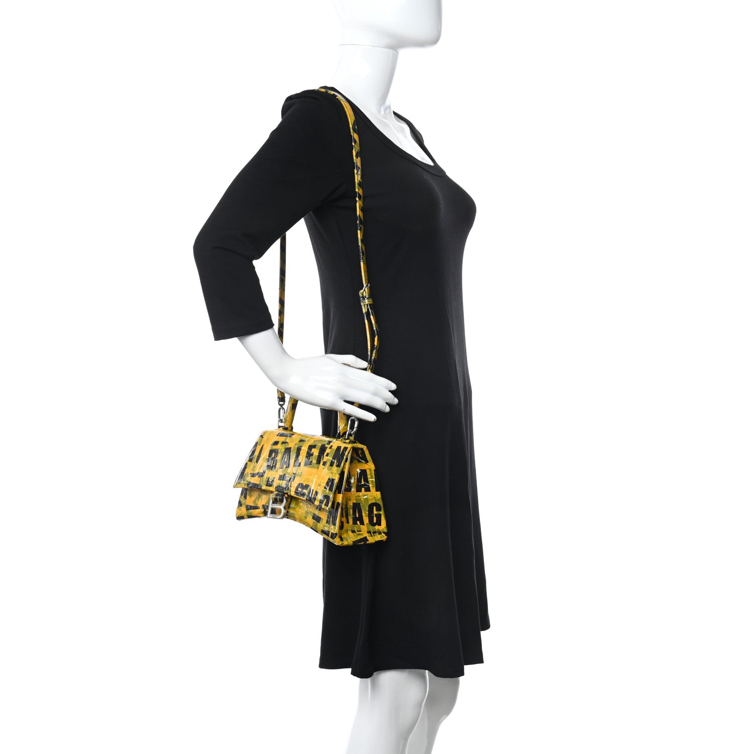 Balenciaga Box Calfskin Tape Small Hourglass Top Handle Bag Yellow Black 2 of 9