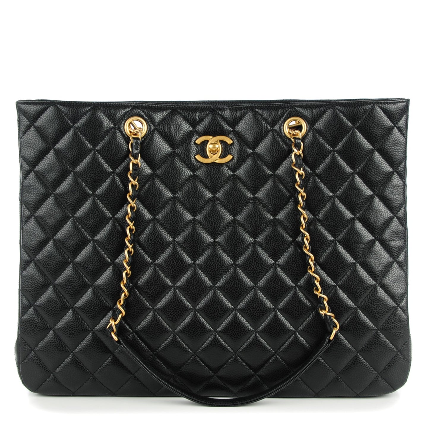 Caviar Quilted Shopping Tote Black
