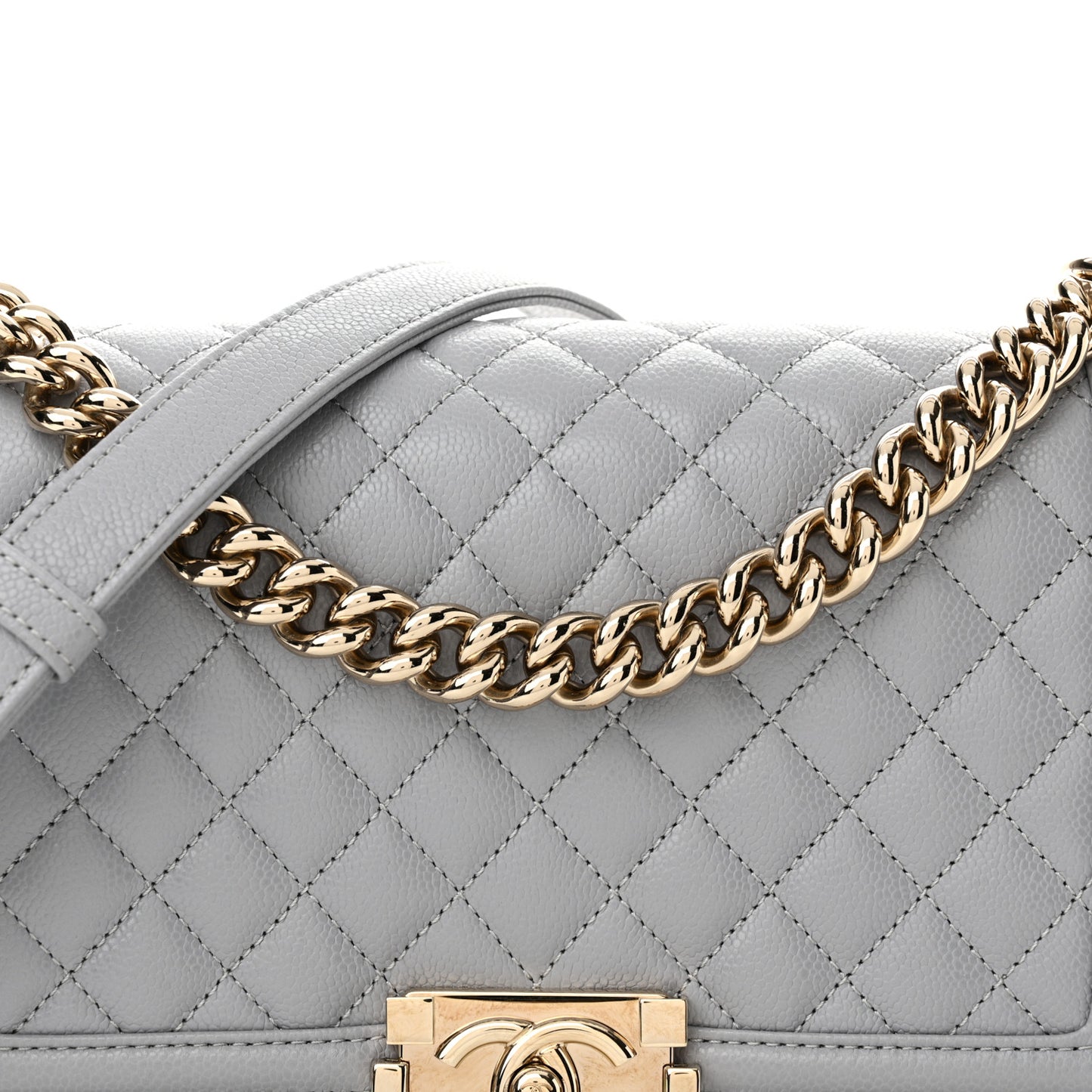 Caviar Quilted Medium Boy Flap Grey