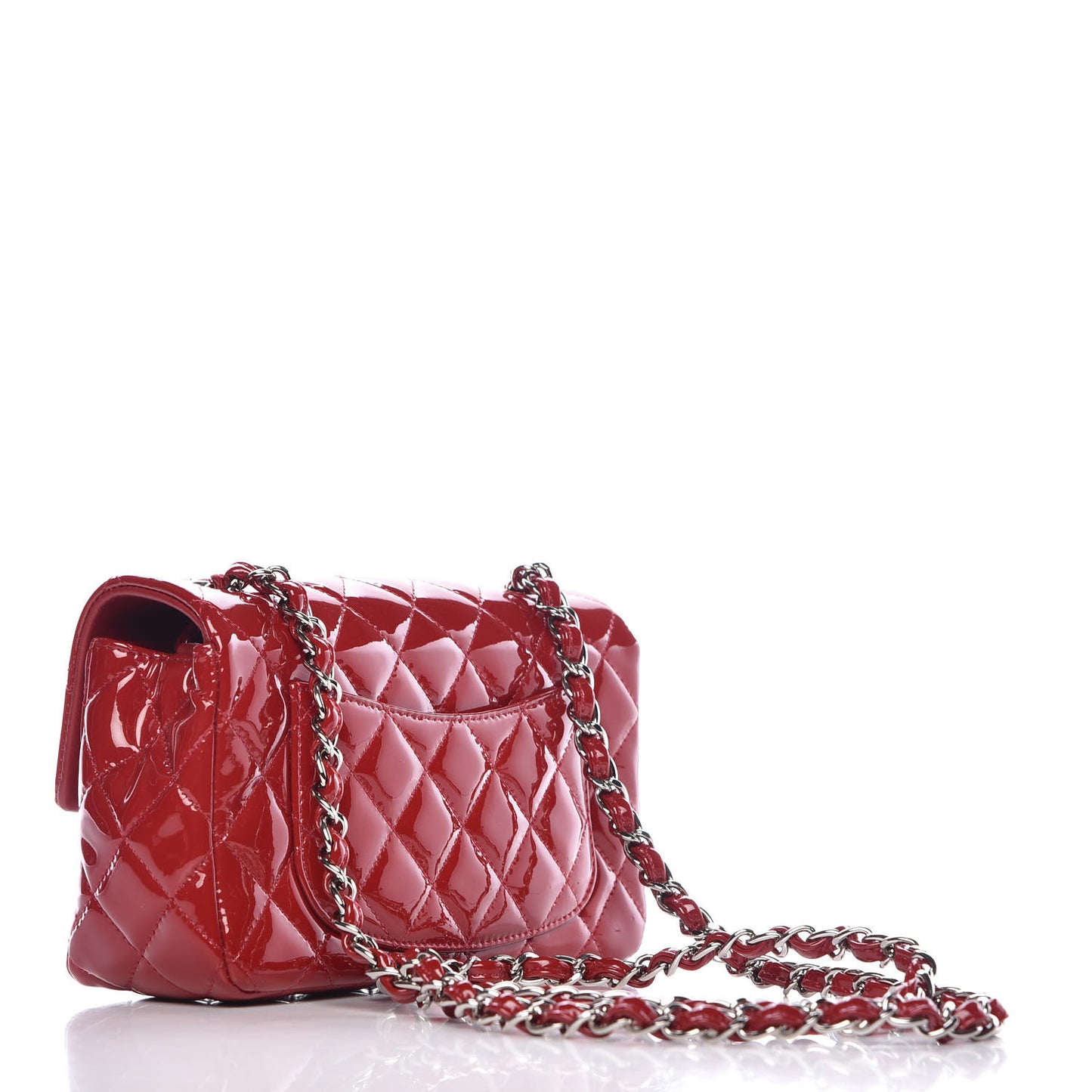 Patent Calfskin Quilted Mini Rectangular Flap Red