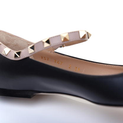 Valentino Garavani Nappa Rockstud Ankle Strap Ballerina Flats 39 Black Poudre 8 of 8