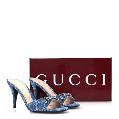 Gucci Denim GG Monogram Horsebit Slide Sandals 37 Blue 10 of 10