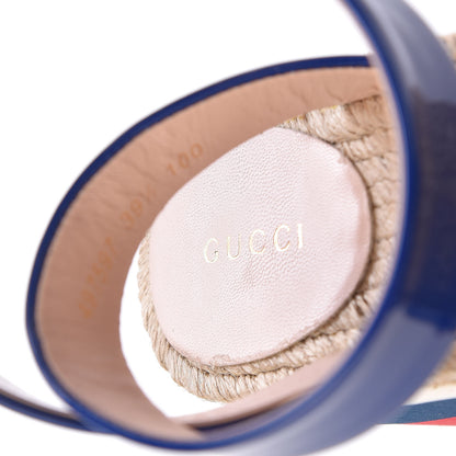 Gucci Patent Cotton Gingham Sefir Espadrille Platform Sandals 39.5 Blue White 6 of 10