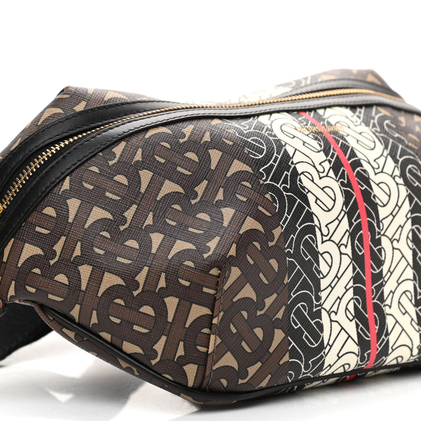 E-Canvas Monogram Stripe Medium Sonny Bum Bag Bridle Brown
