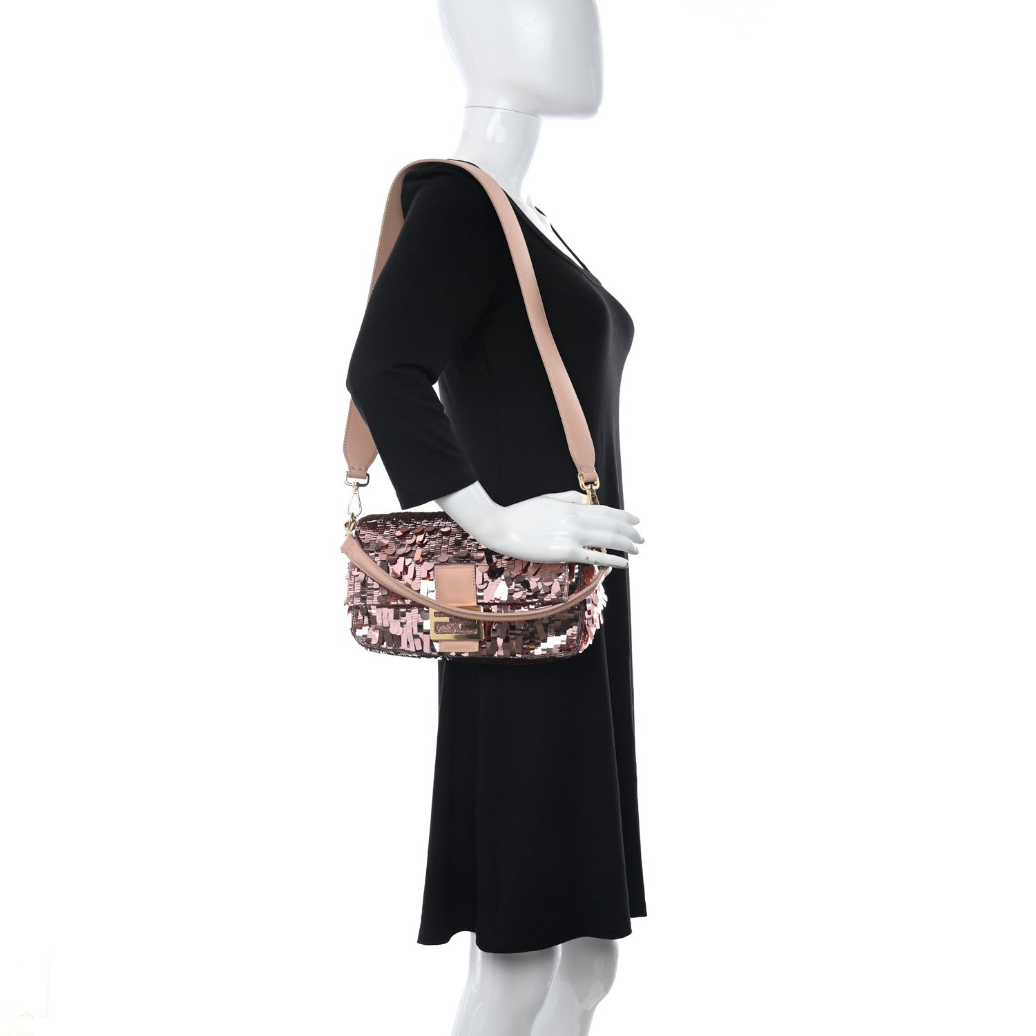 Fendi Sequin Paillettes Vitello Grace Sex and the City Baguette Baby Pink 2 of 10